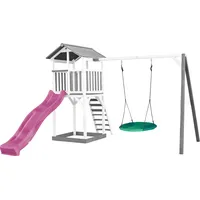 Axi Beach Tower Spielturm Grau/Weiß. Schaukel. Rutsche, Violett violett