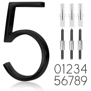 12,7 cm Edelstahl schwimmende Hausnummer, Metall moderne Hausnummern, Gartentür-Briefkasten-Dekornummer mit Nagel-Set, beschichtet schwarz, 911 Sichtbarkeitsschild (5)