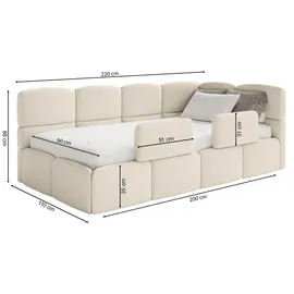 Selsey Cloudy – Kinderbett 90x200, Rausfallschutz, Kopfteil links, Samt Grau