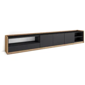 SKRAUT HOME Lowboard 310x50x37 cm Schwarz Eiche Holzwerkstoff