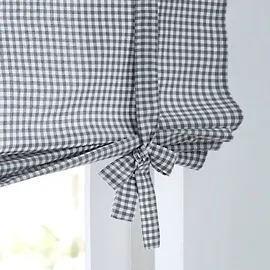 Kutti Bindegardine KUTTI "Cottage Raffgardine" Gr. 5, grau (grau,weiß), B:120cm H:100cm, Baumwolle, Gardinen, kariert, Baumwolle, Stangendurchzug, Bindegardine