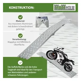 Baumarktplus TRUTZHOLM 1 x Auffahrrampe klappbar 226 cm Traglast 680 kg Alu grau Motorradrampe Verladerampe