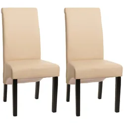 2er-Set Esszimmerstuhl Cesena ~ Leder, creme, dunkle Füße