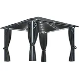 vidaXL Pavillon mit Vorhängen  3 x 3 m Aluminium anthrazit inkl. LED-Lichterkette