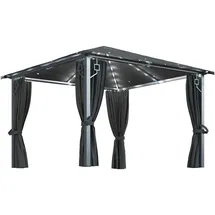 vidaXL Pavillon mit Vorhängen  3 x 3 m Aluminium anthrazit inkl. LED-Lichterkette