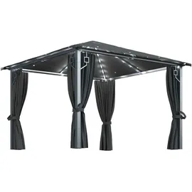 vidaXL Pavillon mit Vorhängen  3 x 3 m Aluminium anthrazit inkl. LED-Lichterkette