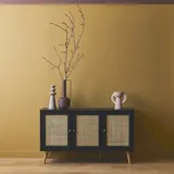 sweeek Sideboard aus Rohrgeflecht, schwarz - 2 Ebenen, 3 Türen, skandinavischer Stil - Bohème