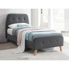 vente-unique Polsterbett mit gestepptem Kopfteil - 90 x 190 cm - Stoff - Grau - romeo