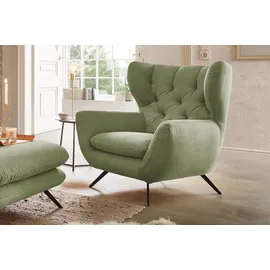 KAWOLA Hochlehnsessel CHARME Cord 72 x 100 x 80 cm Grün mit Hocker