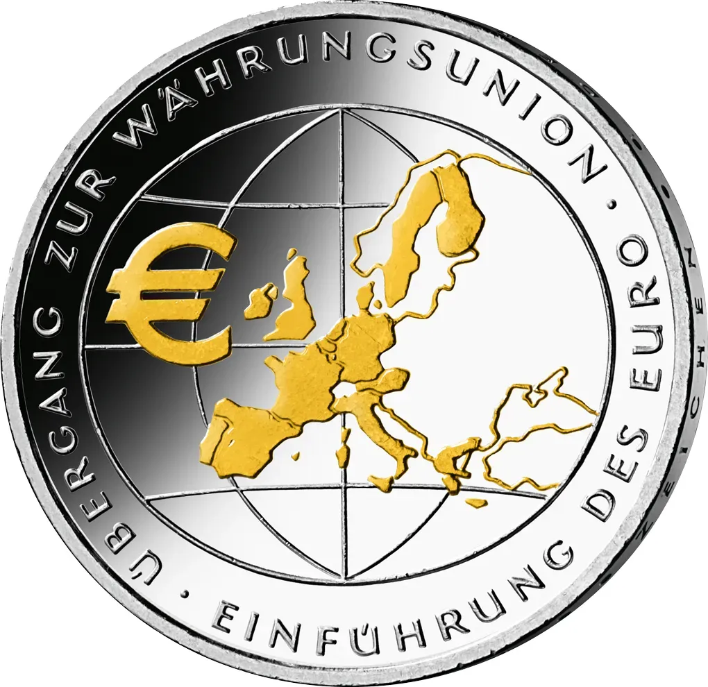 Die 10-Euro-Ausgabe „Einführung des Euro“ von 2002 – teilvergoldet!