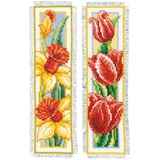Vervaco Lesezeichen Kreuzstich Stickpackungen Gezählter Kreuzstich Set Blumen 2er DIY Set Erwachsene Sticken Lesen Zubehör Geschenk Zählmusterpackung ca. 6 x 20 cm Stickset für Anfänger