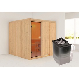 KARIBU Sauna »"Ouno" mit bronzierter Tür naturbelassen mit Ofen 9 kW integr. Strg.«, beige