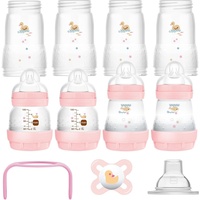MAM Easy Start Anti-Colic Set, mitwachsende Baby Erstausstattung mit Schnuller, Flaschen & Griffen, Baby Geschenk Set, ab Geburt, rosa