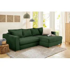 luma-home Dauerschlaf-Ecksofa Federkern Schlafsofa Couch Bettkasten ausziehbar Cord Grün & 15156 - Grün
