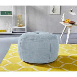 Hocker INOSIGN "Lounis", blau (hellblau), H:44cm T:63cm, Chenille (100% Polyester), Struktur (100% Polyester), Soft clean (98% Polyester 2% Polyamid), Hocker, Rundhocker in 2 Größen,, "Soft clean" für leichte Reinigung mit Wasser