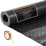 Vevor Garagenbodenmatte, 2280x6100 mm Antirutschmatte, Meterware, 2,2 mm dicke PVC-Noppenmatte, Bodenschutzmatte mit doppelseitigem Klebeband, für Lager, Fitnessstudios, Anhänger, Schwarz