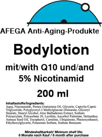 Ausverkauf: Anti-Aging Bodylotion mit Q 10 und 5 % Nicotinamid (200 ml) - normale Haut