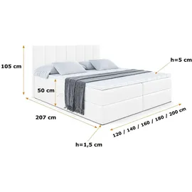 altdecor Boxbett, Weiß Hochglanz, Holzwerkstoff, Höhe ca. 20 cm 180x200 cm, Schlafzimmer, Betten, Boxspringbetten