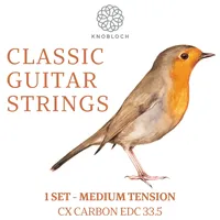 Max Knobloch KNOBLOCH STRINGS - Spanische Gitarrensaiten | EDC33.5 ERITHACUS Doppel Silber CX Carbon | Mittelspannung 33,5 | Warmer Bass | Lirische und glänzende Höhen | Set Saiten für Flamenca und Klassik
