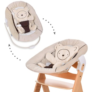 hauck 2in1 Babywippe & Neugeborenenaufsatz für Alpha+ & Beta+ Holzhochstuhl Alpha Bouncer 2in1, für Babys ab Geburt bis 9 kg, mit 3-Punkt-Hüftgurt, Teddy-Einlage und Wippgestell (Hearts Beige)