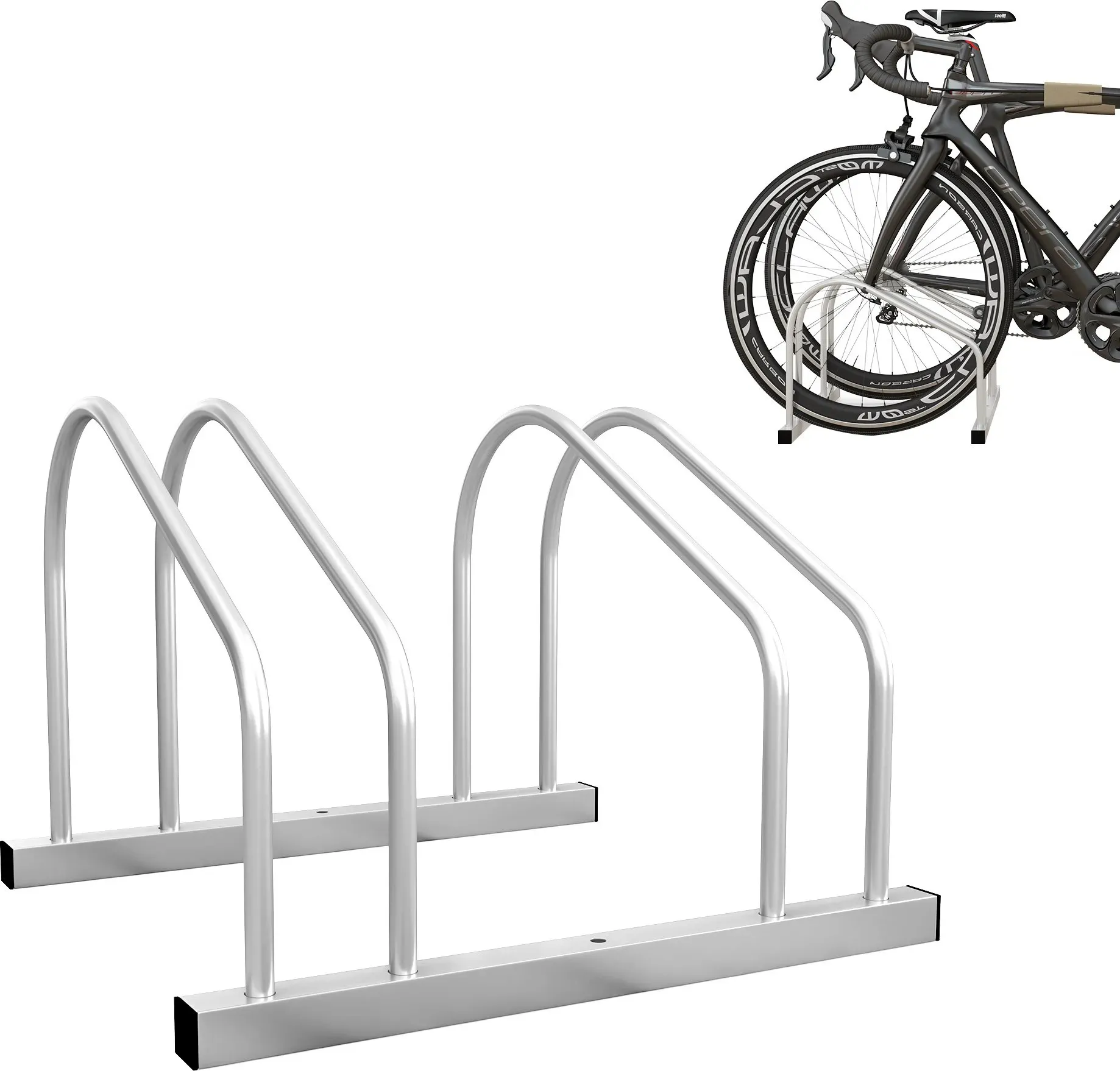 SPORTNOW Fahrradständer 2 Fahrräder Fahrradständer Reifenablage 61 mm Abmessung 50L x 34B x 27,5H cm Stahl silber   Aosom