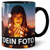 PR Print Royal Foto-Tasse zum selbst gestalten mit Foto und Text/mit individuellen Druck in Profiqualität/Personalisierte Geschenk-Idee mit Bild/XXL-Druck/Schwarz