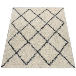 Hochflor-Teppich Kalmar 444, Paco Home, rechteckig, Höhe: 40 mm, Scandi Design, Rauten Muster, weich & kuschelig beige 160 cm x 220 cm x 40 mm