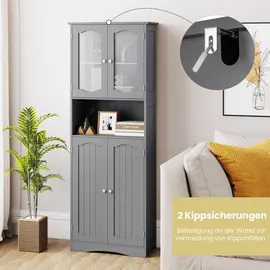 Costway Badezimmerschrank Hochschrank 4 Türen 0,0 x 0,0 cm Grau Holz