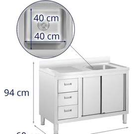 Royal Catering Spülenschrank - 1 Becken - - Edelstahl - 400 x 60 cm