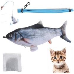 LIUMY Tier-Beschäftigungsspielzeug, Katzenspielzeug Elektrisch Fisch+Angelrut