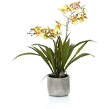 artplants.de Kunstorchidee Oncidium COLUNGA im Keramiktopf, gelb-orange, 45cm - Orchideen künstlich im Topf/Orchidee Seidenblumen