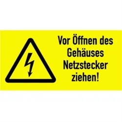 Aufkleber Vor Öffnen des Gehäuses Netzstecker ziehen!, Kombischild, Folie, 105x52 mm