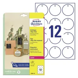 Avery Zweckform Avery Tags, Weiß, Nicht klebendes Druckeretikett, Polyester, Las