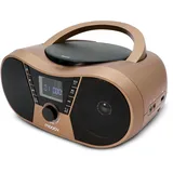 MOOOV 477406 Tragbarer CD-Player mit Radio, USB, Lautsprecher - Mini Kofferradio für Kinder & Senioren, Retro Design, MP3 - Ideal für Küche & Kinderzimmer - Netzbetrieb oder Batterien - Kupfer
