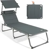 HOMECALL Klappbar-Gartenliege Sonnenliege Liegestuhl, Textilene Mit Dickem Schwamm, Mit Verstellbare Rückenlehne, bis 180KG, Kohlengrau