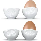 Fiftyeight Eierbecher 4 Stck aus Hartporzellan | Bruchsicherer für Frühstück | 4x Weißer Porzellan Eierbecher | Stilvolle Küssend, Verträumt,Och bitte und Lecker weiß