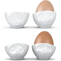 Fiftyeight Eierbecher 4 Stck aus Hartporzellan | Bruchsicherer für Frühstück | 4x Weißer Porzellan Eierbecher | Stilvolle Küssend, Verträumt,Och bitte und Lecker weiß
