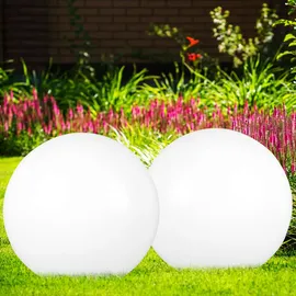 ETC Shop LED Solarleuchten Steckleuchten Gartendeko Außenleuchten Kugel weiß mit Erdspieß, IP44, Akku, Kunststoff, weiß silber, LED, 3er Set