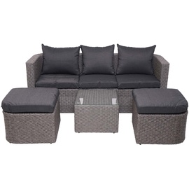 Mendler 3in1-Garnitur HWC-J37, Garten-/Lounge-Set Sonneninsel, Spun Poly Poly-Rattan MVG grau, Kissen anthrazit