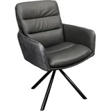 Riess-Ambiente Stuhl BIG GEORGE grau Echtleder Microfaser mit Armlehne schwarze Metallbeine Drehbarer