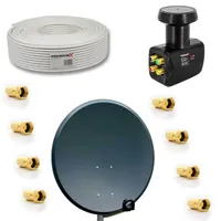 PremiumX Satelliten-Komplettanlage 80cm Satellitenschüssel Aluminium Anthrazit Quad LNB 50m