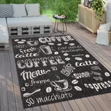 Paco Home Outdoor Teppich Wetterfest Balkon Modernes Muster Mit Schriftzug, Grösse:60x100 cm, Farbe:Anthrazit 3