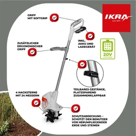 IKRA IAMH 20 Akku-Motorhacke, Arbeitsbreite 19cm, Arbeitstiefe bis 15,5cm, Laufzeit max. 30 Minuten, inkl. Akku & Ladegerät
