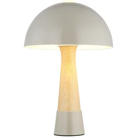Nowa Tischlampe Pilz Holzoptik grau matt, 1x E27, DxH 25 x 36,5 cm