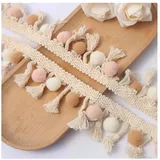 AMateschitz Bunt Pomponborte Quastenborte Bommelband Bommelborte Pomponband Dekoband Mit Pom Poms und Fringe Pompom Borte und Bänder zum Nähen für Kleidung Vorhänge Sofas DIY Rosa-Weiß-Khaki 10 Yard