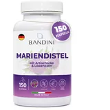 BANDINI Bandini® Mariendistel Artischocke Löwenzahn Komplex 150 Kapseln | Hochdosiert mit 80% Silymarin | Natürliche Unterstützung von Leber, Fettverdauung, Verdauungsystem | Ohne Magnesiumstearat, Vegan