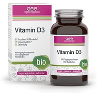 GSE Vitamin D3 Compact Tabletten, hochdosiertes Vitamin D, Sonnenscheinvitamin, 100% vegan und ohne Zusatz, BIO-Qualität, 150 Stück