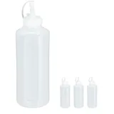 Relaxdays Quetschflasche, 4er Set, 1000 ml, für Saucen, Spritzflasche zum Befüllen, Squeeze Flasche, Kunststoff, klar