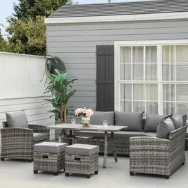 Outsunny 7-tlg. Luxus Polyrattan Gartenmöbel Set Gartengarnitur Garten-Set Sitzgruppe Loungeset Loungemöbel mit Beistelltisch Sitzkissen Grau