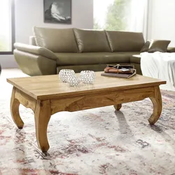 Kadima Design Couchtisch `Kanada`: Opium-Form, Massivholz, Akazienholz, handgefertigt, pflegeleicht. Beige, 110x60x40 cm